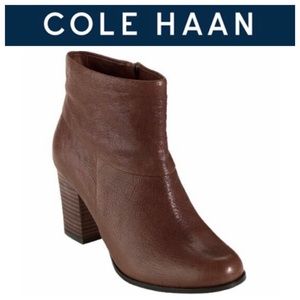 “Cassidy” Brown Leather Stacked Heel Bootie